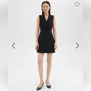 Theory Peak Lapel Mini Dress in Admiral Crepe in Black